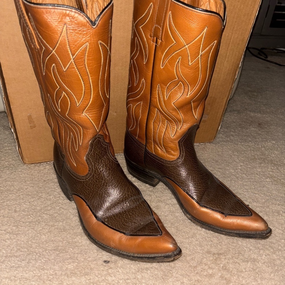 Stuart Mcguire Cowboy Western Boots Men’s 10 B Brown Algonquin Toe Usa